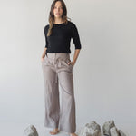 High-waist Linen Pants with Origami Belt - Esse-Mushroom-XXS-None/ Option 1