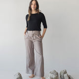 High-waist Linen Pants with Origami Belt - Esse-Mushroom-XXS-None/ Option 1