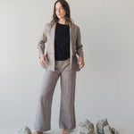 High-waist Linen Pants with Origami Belt - Esse-Mushroom-XXS-None/ Option 1