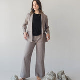 High-waist Linen Pants with Origami Belt - Esse-Mushroom-XXS-None/ Option 1