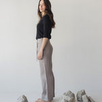 High-waist Linen Pants with Origami Belt - Esse-Mushroom-XXS-None/ Option 1