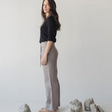 High-waist Linen Pants with Origami Belt - Esse-Mushroom-XXS-None/ Option 1