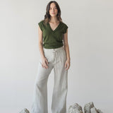 High-waist Linen Pants with Origami Belt - Esse-Vanilla Mist-XXS-None/ Option 1