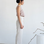 High-waist Linen Pants with Origami Belt - Esse-Vanilla Mist-XXS-None/ Option 1