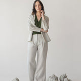 High-waist Linen Pants with Origami Belt - Esse-Vanilla Mist-XXS-None/ Option 1
