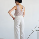 High-waist Linen Pants with Origami Belt - Esse-Vanilla Mist-XXS-None/ Option 1