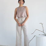 High-waist Linen Pants with Origami Belt - Esse-Vanilla Mist-XXS-None/ Option 1