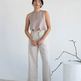 High-waist Linen Pants with Origami Belt - Esse-Vanilla Mist-XXS-None/ Option 1