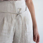 High-waist Linen Pants with Origami Belt - Esse-Vanilla Mist-XXS-None/ Option 1