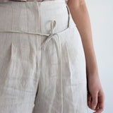 High-waist Linen Pants with Origami Belt - Esse-Vanilla Mist-XXS-None/ Option 1