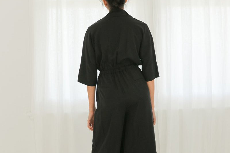 Jumpsuit with Neck Sash - Esse-Black-XXS-