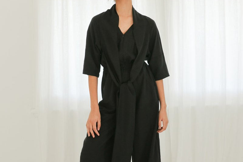 Jumpsuit with Neck Sash - Esse-Black-XXS-