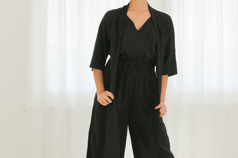 Jumpsuit with Neck Sash - Esse-Black-XXS-