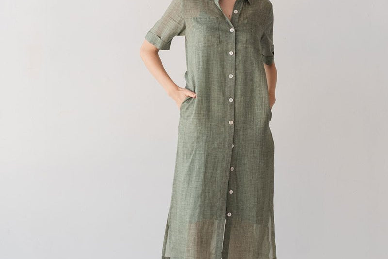 Lumen Shirt Dress - Esse-Olive-XXS (MTO)-None / Options 1 - 2