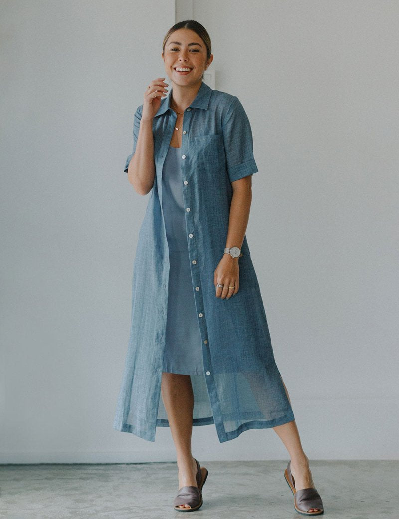 Lumen Shirt Dress - Esse-Pacific Blue-XXS (MTO)-None / Options 1 - 2