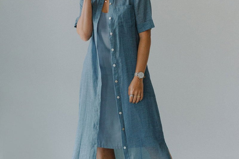 Lumen Shirt Dress - Esse-Pacific Blue-XXS (MTO)-None / Options 1 - 2