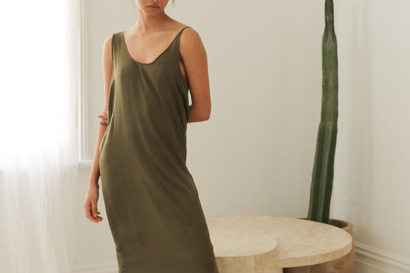 Maxi Dress with Asymmetrical Straps - Esse-Olive-XXS-