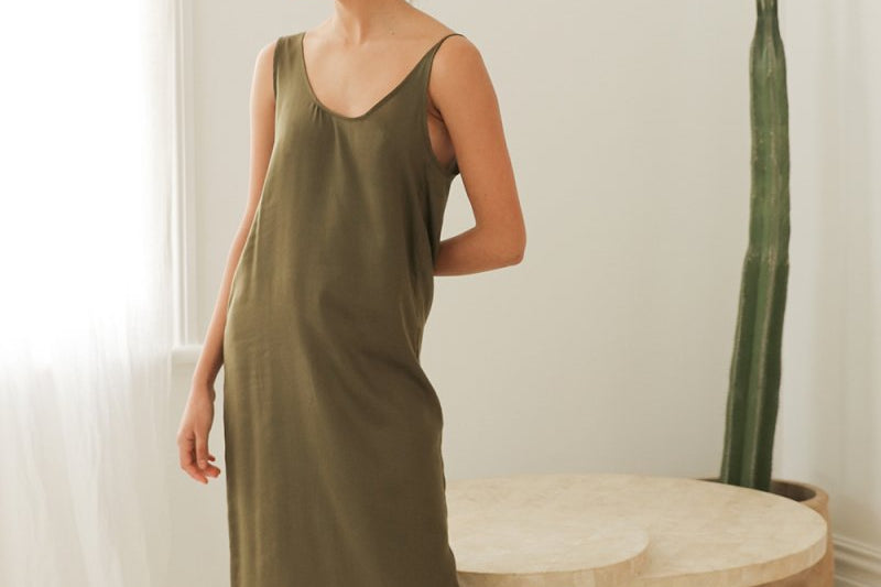 Maxi Dress with Asymmetrical Straps - Esse-Olive-XXS-