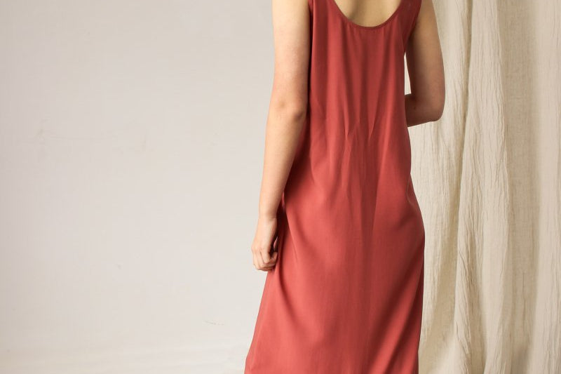 Maxi Dress with Asymmetrical Straps - Esse-Terracotta-XXS-