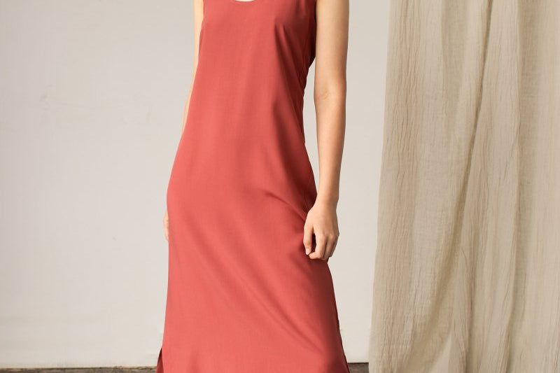 Maxi Dress with Asymmetrical Straps - Esse-Terracotta-XXS-