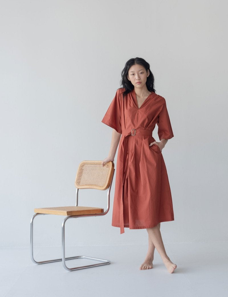 Maxi Dress with Detachable Belt - Esse-Terracotta-XXS-