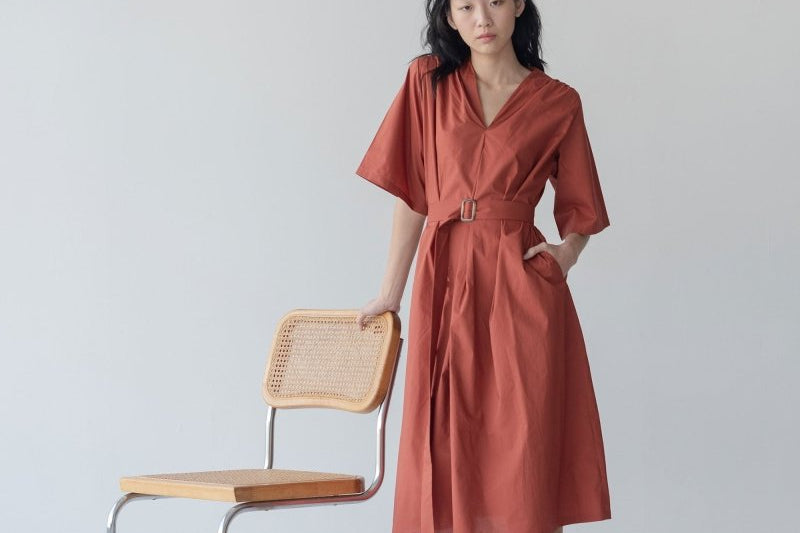 Maxi Dress with Detachable Belt - Esse-Terracotta-XXS-