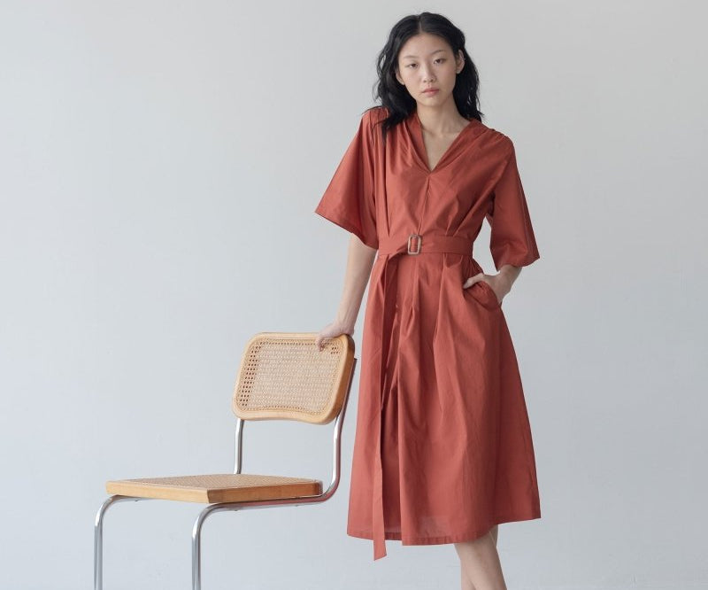 Maxi Dress with Detachable Belt - Esse-Terracotta-XXS-