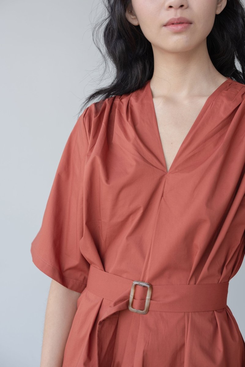 Maxi Dress with Detachable Belt - Esse-Terracotta-XXS-