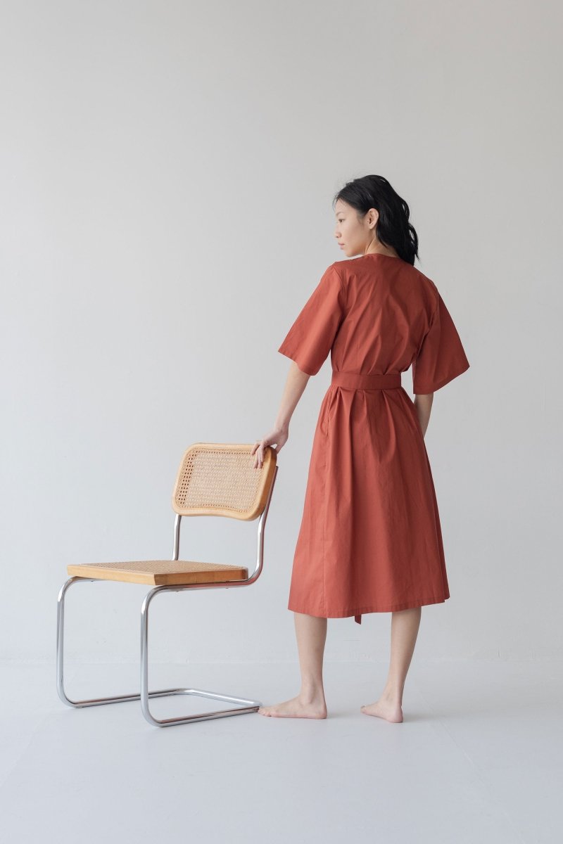 Maxi Dress with Detachable Belt - Esse-Terracotta-XXS-