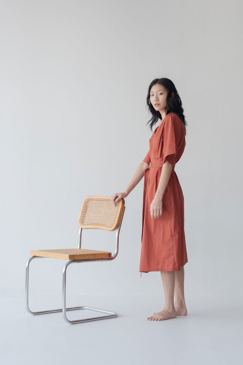 Maxi Dress with Detachable Belt - Esse-Terracotta-XXS-