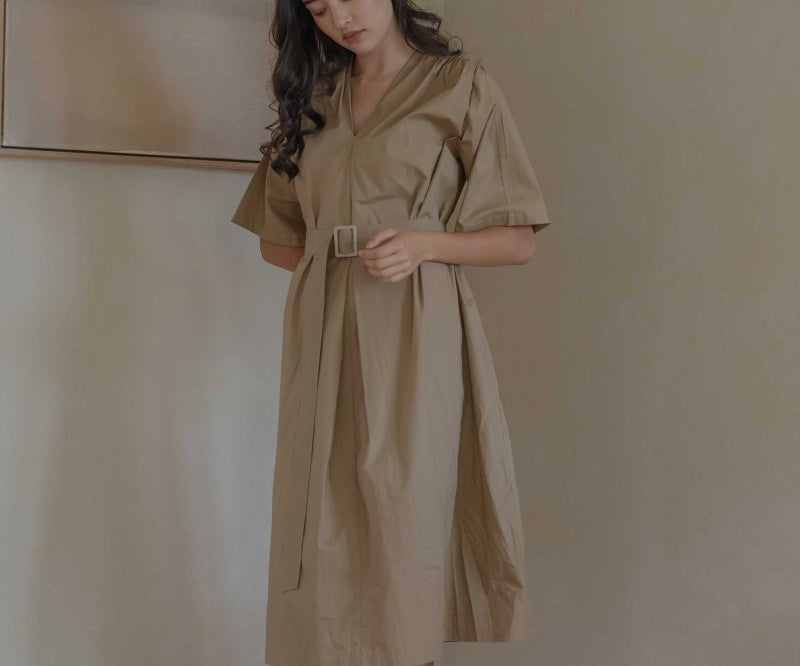 Maxi Dress with Detachable Belt - Esse-Warm Sand-XXS-