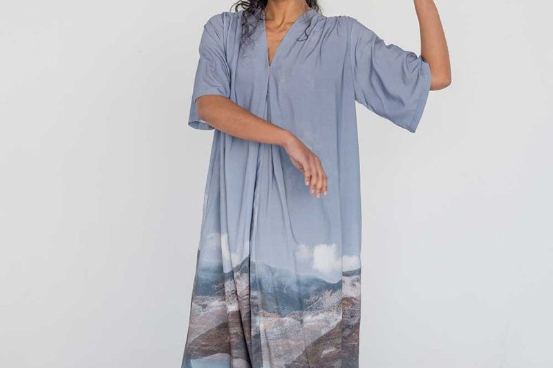 Maxi Dress with Detachable Belt - Mountain Print - Esse-Print-XXS-