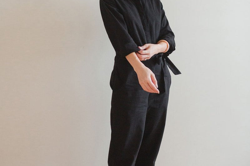 Organic Cotton Button-up Jumpsuit - Esse-Black-XXS-