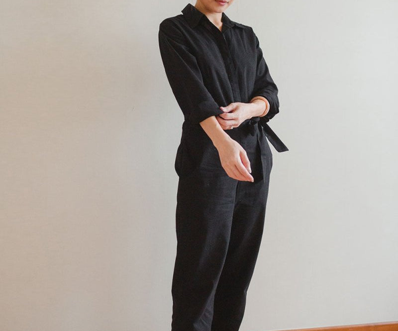Organic Cotton Button-up Jumpsuit - Esse-Black-XXS-