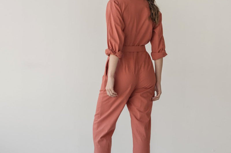 Organic Cotton Button-up Jumpsuit - Esse-Cherry Tomato-XXS-