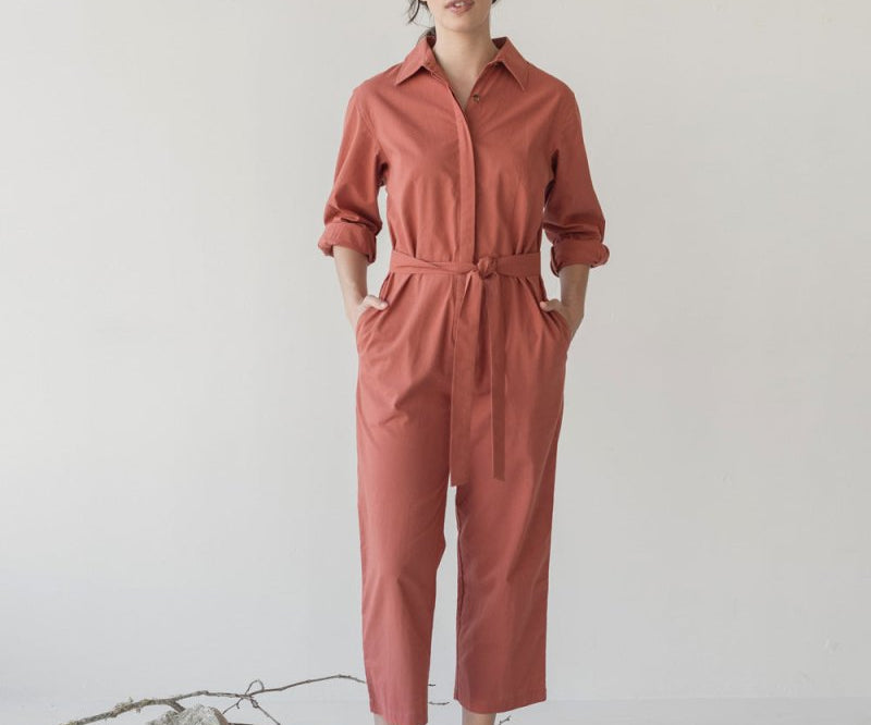 Organic Cotton Button-up Jumpsuit - Esse-Cherry Tomato-XXS-
