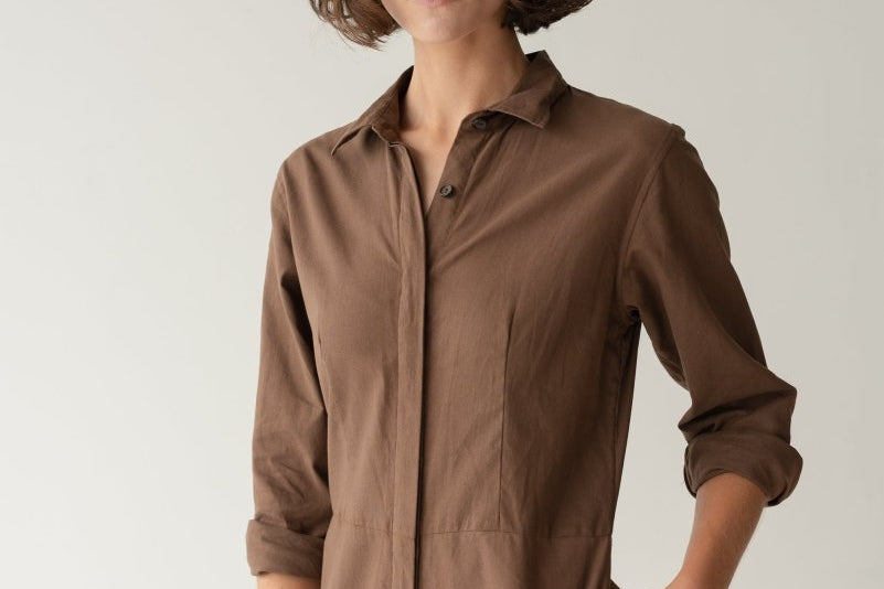 Organic Cotton Button-up Jumpsuit - Esse-Mocha-XS-