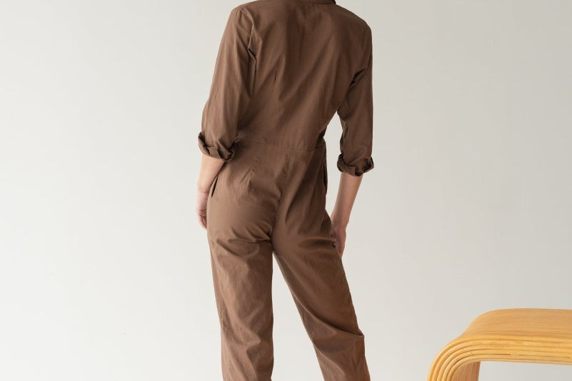 Organic Cotton Button-up Jumpsuit - Esse-Mocha-XS-
