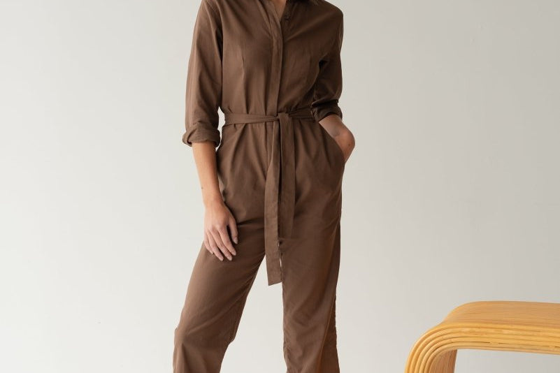 Organic Cotton Button-up Jumpsuit - Esse-Mocha-XS-