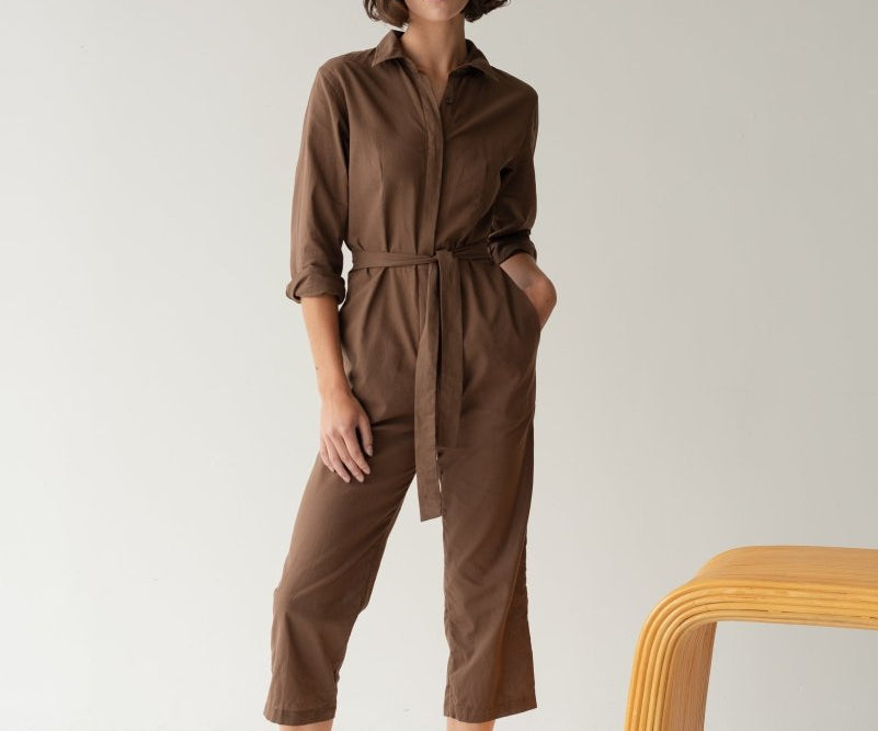Organic Cotton Button-up Jumpsuit - Esse-Mocha-XS-