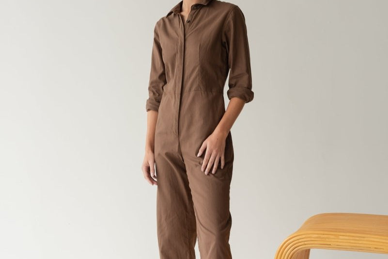 Organic Cotton Button-up Jumpsuit - Esse-Mocha-XS-