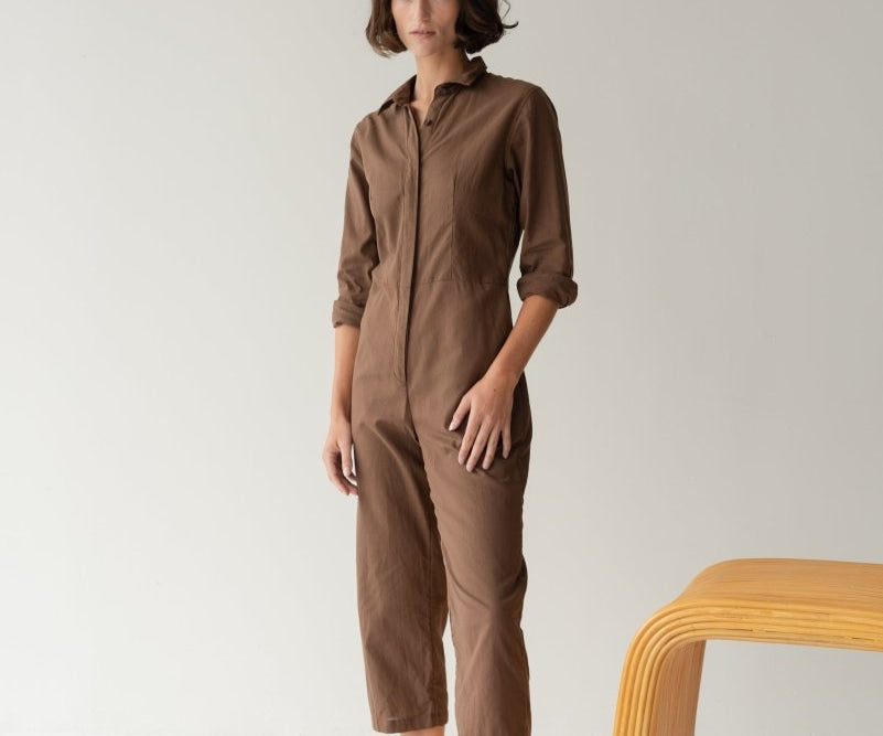 Organic Cotton Button-up Jumpsuit - Esse-Mocha-XS-