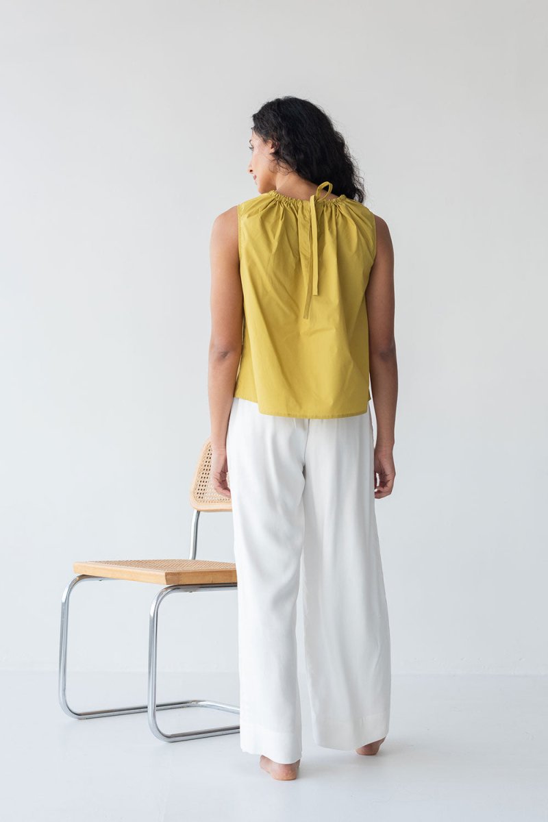 Organic Cotton Drawstring Blouse in Chartreuse - Esse-XXS--