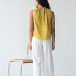Organic Cotton Drawstring Blouse in Chartreuse - Esse-XXS--
