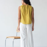 Organic Cotton Drawstring Blouse in Chartreuse - Esse-XXS--