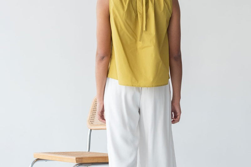 Organic Cotton Drawstring Blouse in Chartreuse - Esse-XXS--