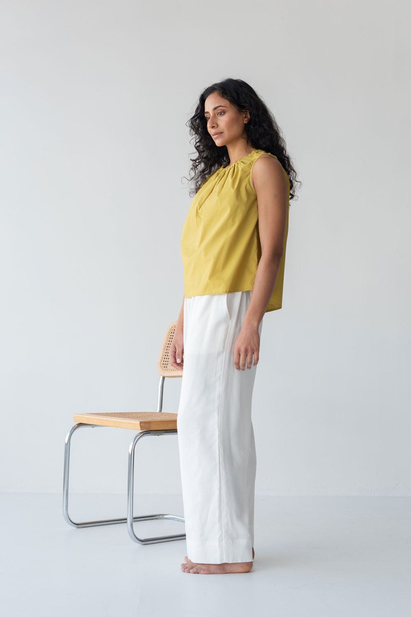 Organic Cotton Drawstring Blouse in Chartreuse - Esse-XXS--