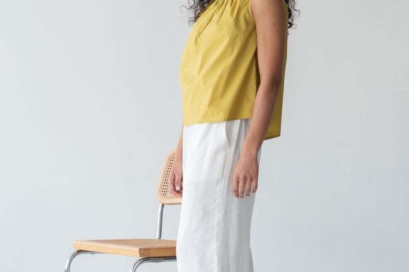 Organic Cotton Drawstring Blouse in Chartreuse - Esse-XXS--