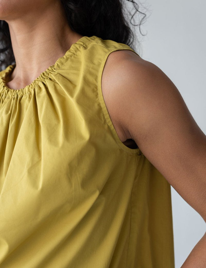 Organic Cotton Drawstring Blouse in Chartreuse - Esse-XXS--