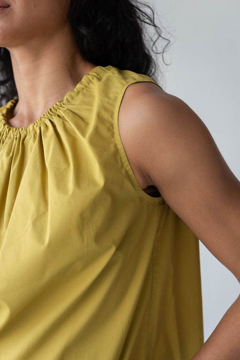 Organic Cotton Drawstring Blouse in Chartreuse - Esse-XXS--